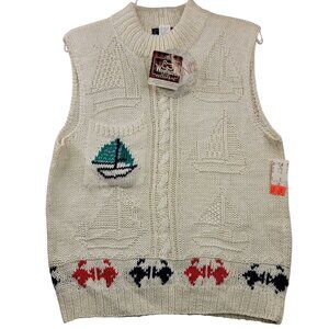 Vintage Woolrich Womens Nautical Knit Vest L Handknit Sailboat Fish